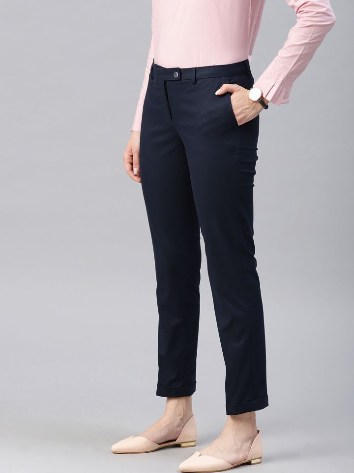 Buy Van Heusen Woman Women Navy Blue Regular Fit Solid Formal Trousers -  Trousers for Women 9839819
