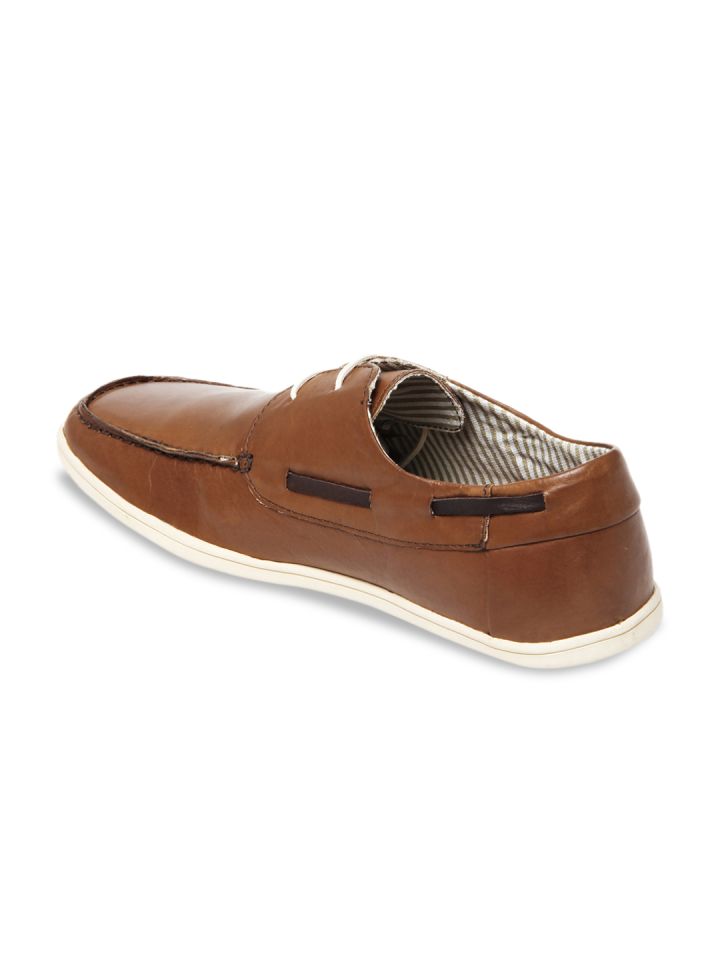 Franco Leone Men Tan Brown Solid Leather Boat Shoes