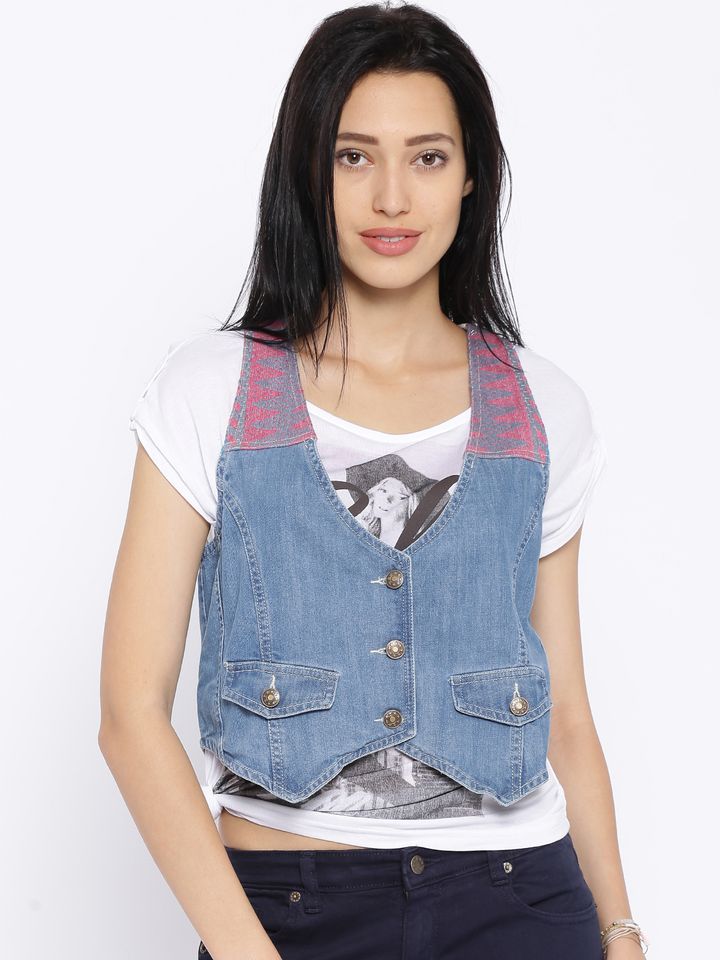 Aggregate 118+ denim waistcoat for ladies latest noithatsi.vn
