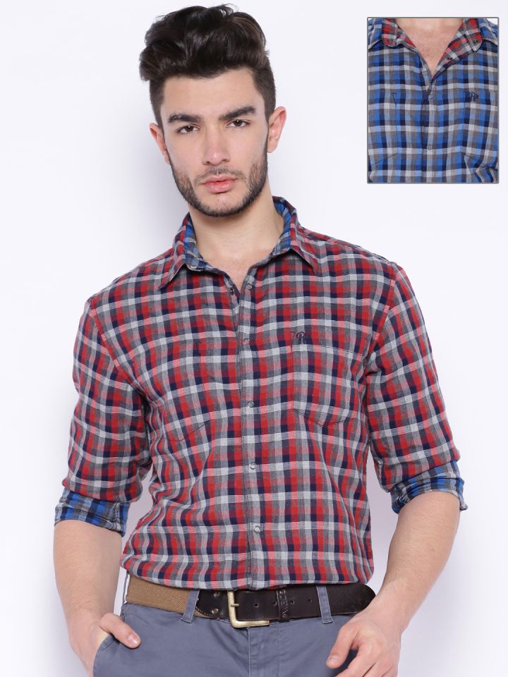 Buy Roadster Red Blue Checked Reversible Slim Casual Shirt