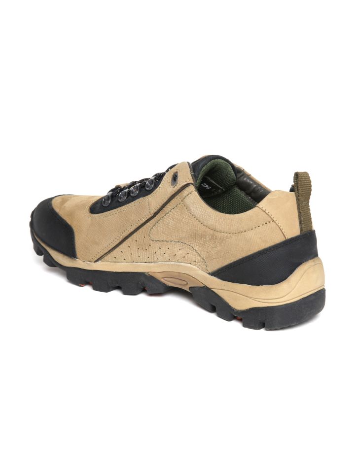 Woodland Men Khaki Black Nubuck Colourblocked Trekking Shoes
