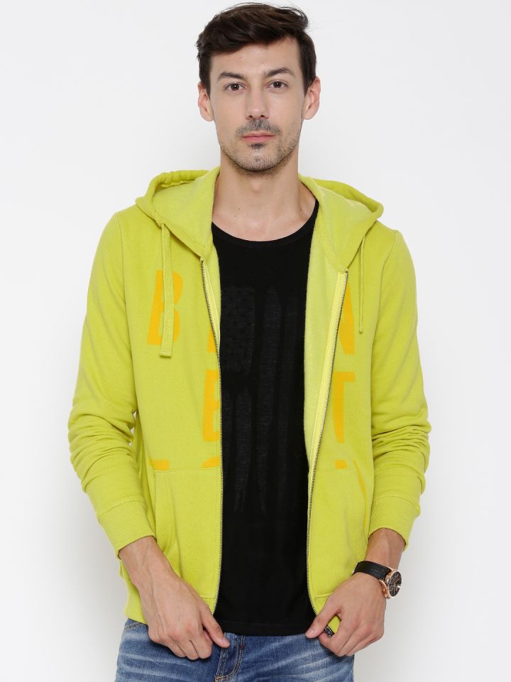 Buy United Colors Of Benetton Lemon Yellow Printed Hooded