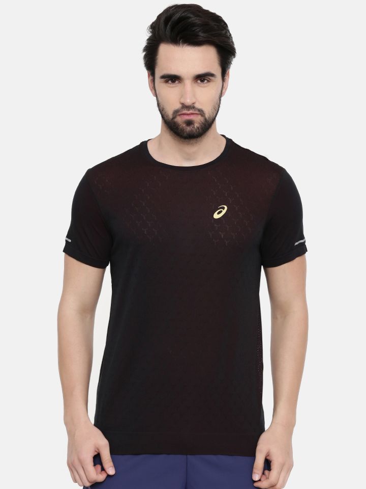 ASICS Men Black Solid Gel Cool Ss Round Neck Tennis T shirt