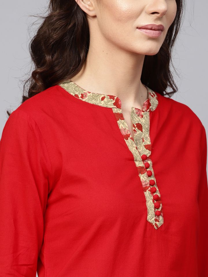 Inddus Women Red Ethnic Motifs Embroidered Regular Sequinned
