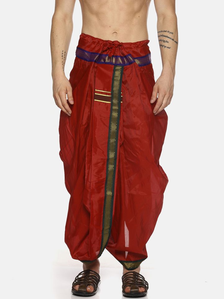 Buy Sethukrishna Men Maroon Solid Readymade Dhoti Pants With