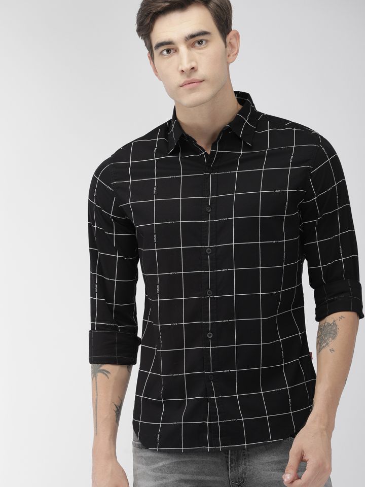 White Slim Fit Checked Casual Shirt 