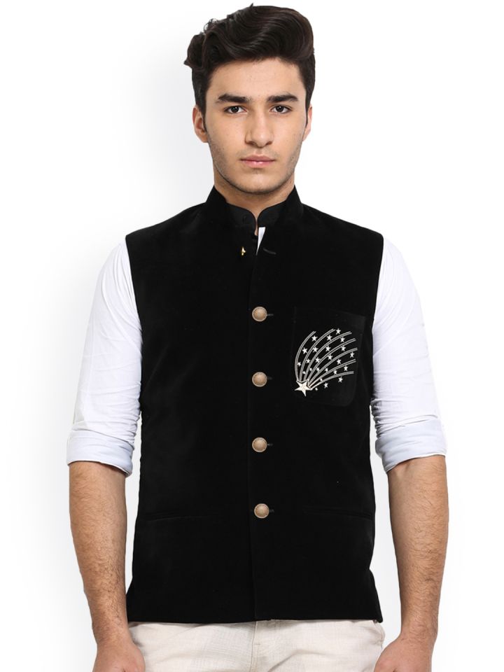 Buy Shaftesbury London Black Velvet Nehru Jacket Nehru Jackets