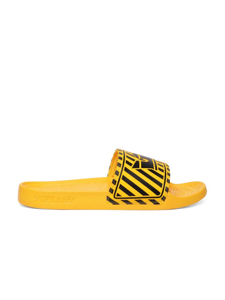 Supra Men Yellow Black Printed Sliders