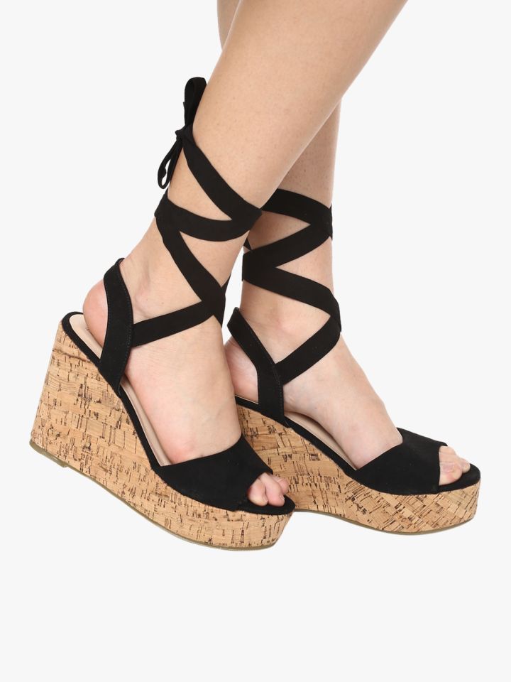Black lace clearance up wedges