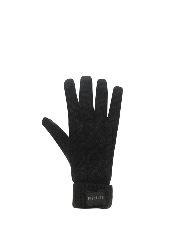 Buy Firetrap Men Black Cable Knit Gloves Gloves for Men 8055815