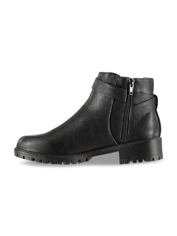 Buy Miso Women Black Solid Synthetic Mid Top Flat Boots Boots