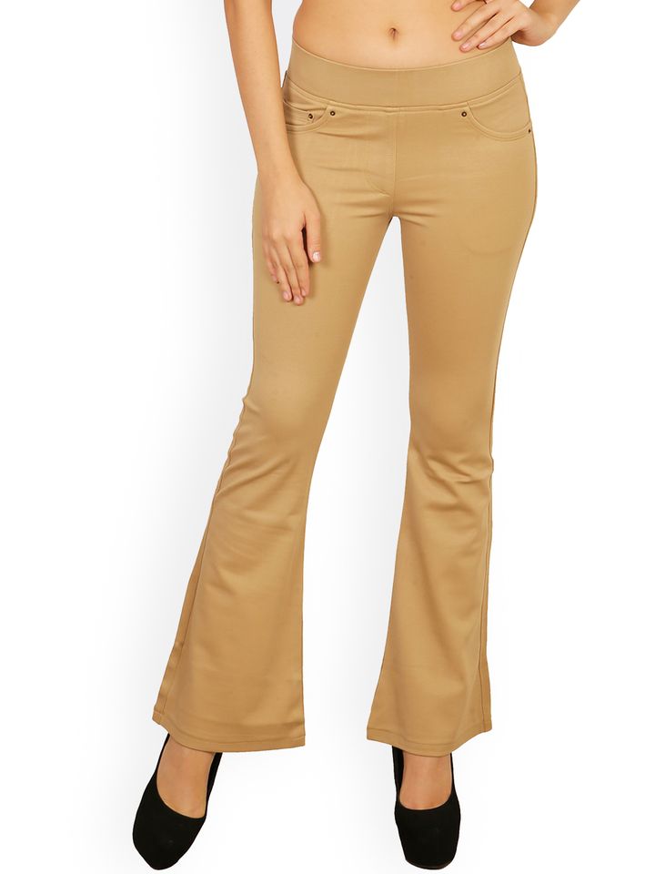 Buy Westwood Women Beige Regular Fit Solid Bootcut Trousers - Trousers for  Women 8232789 | Myntra