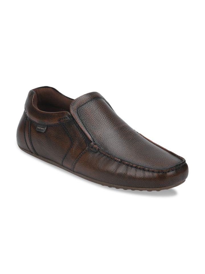 Red Tape Men Tan Brown Textured Leather Formal Slip On Shoes