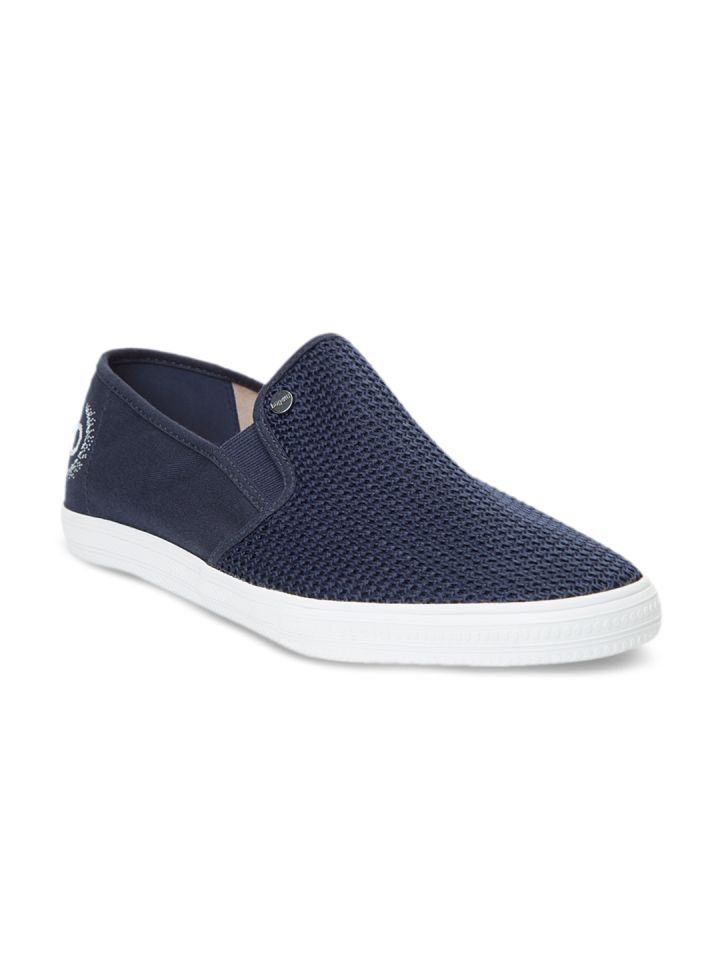 navy blue slip on sneakers