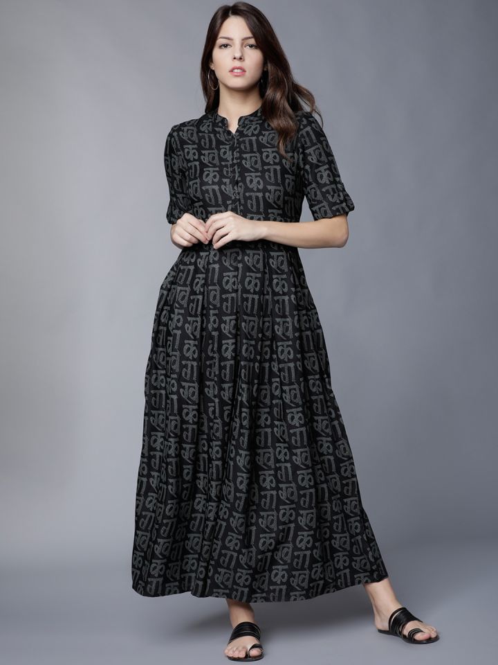 Vishudh navy blue discount printed maxi dress