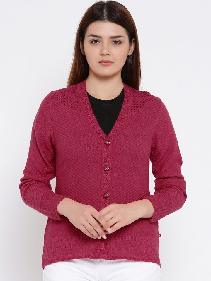 Buy Monte Carlo Women Magenta Solid Cardigan Sweaters for Women