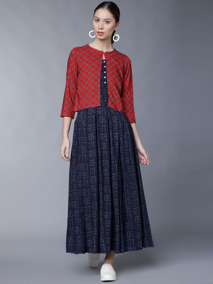 Vishudh navy blue deals printed maxi dress