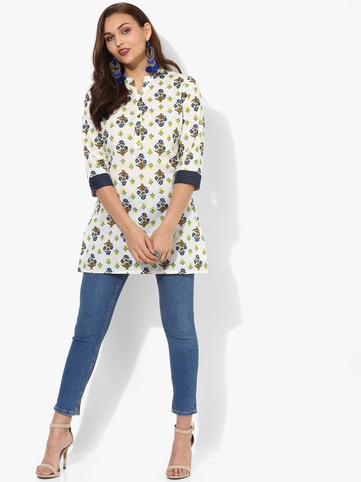 Buy Printed Mandarin Collar Short Kurti 