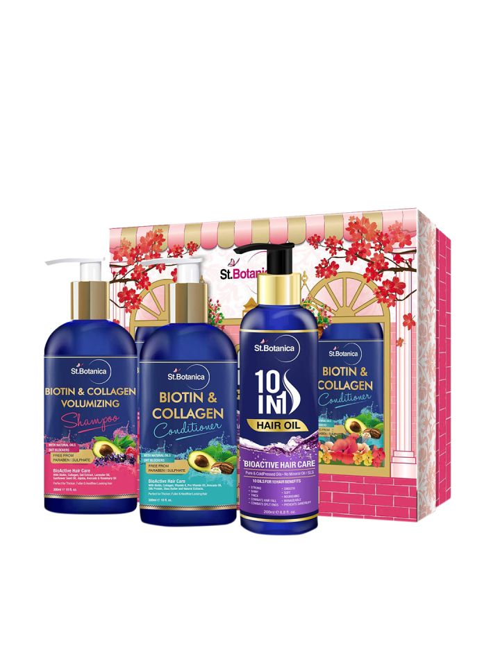 Buy St Botanica Biotin Collagen Volumizing Hair Shampoo Conditioner Hair Oil Kit Shampoo And Conditioner For Unisex 8474183 Myntra st botanica biotin collagen volumizing hair shampoo conditioner hair oil kit