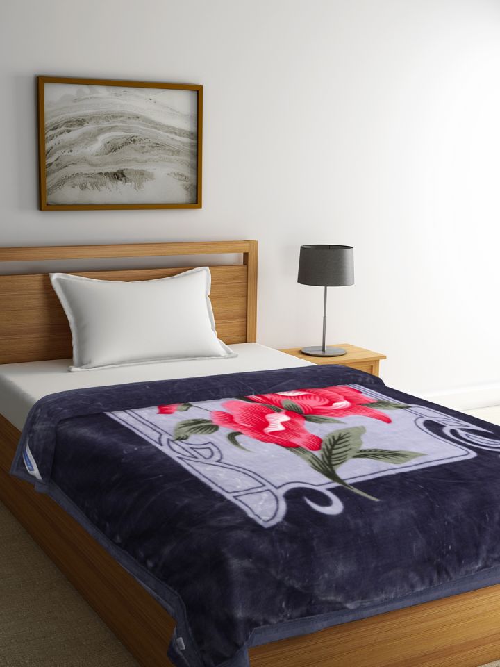 Buy BOMBAY DYEING Blue Floral Heavy Winter 600 GSM Single Bed
