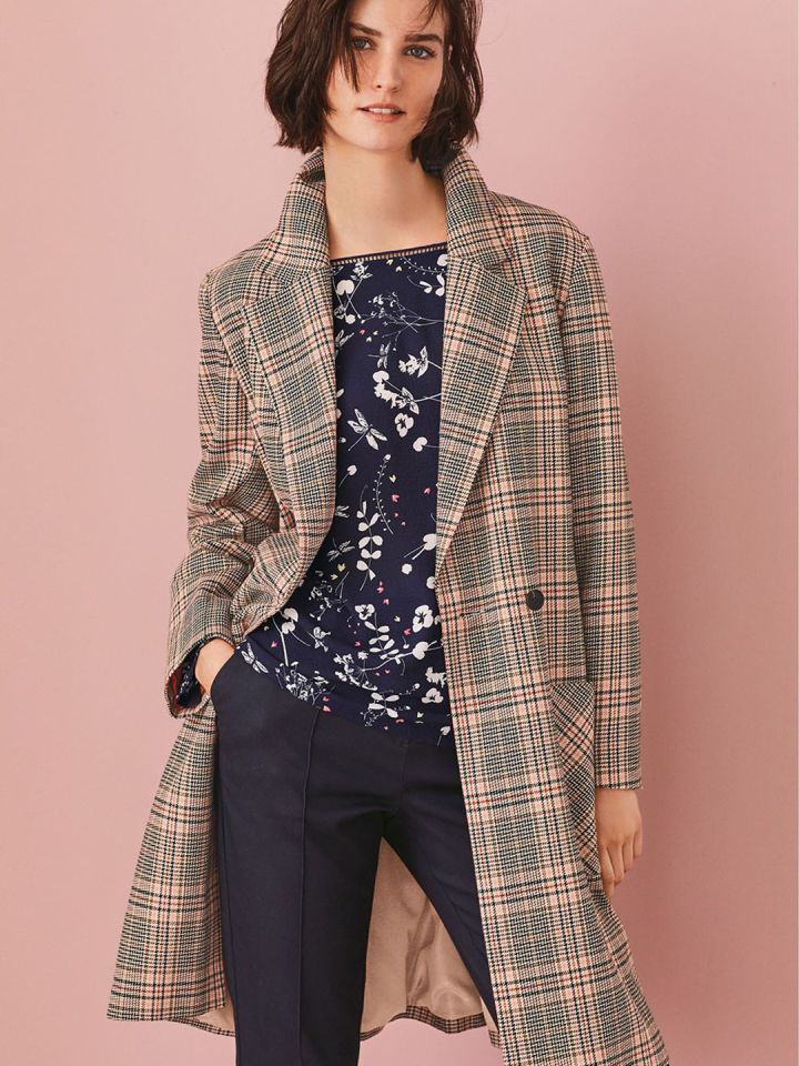 Checked trench top coat women's