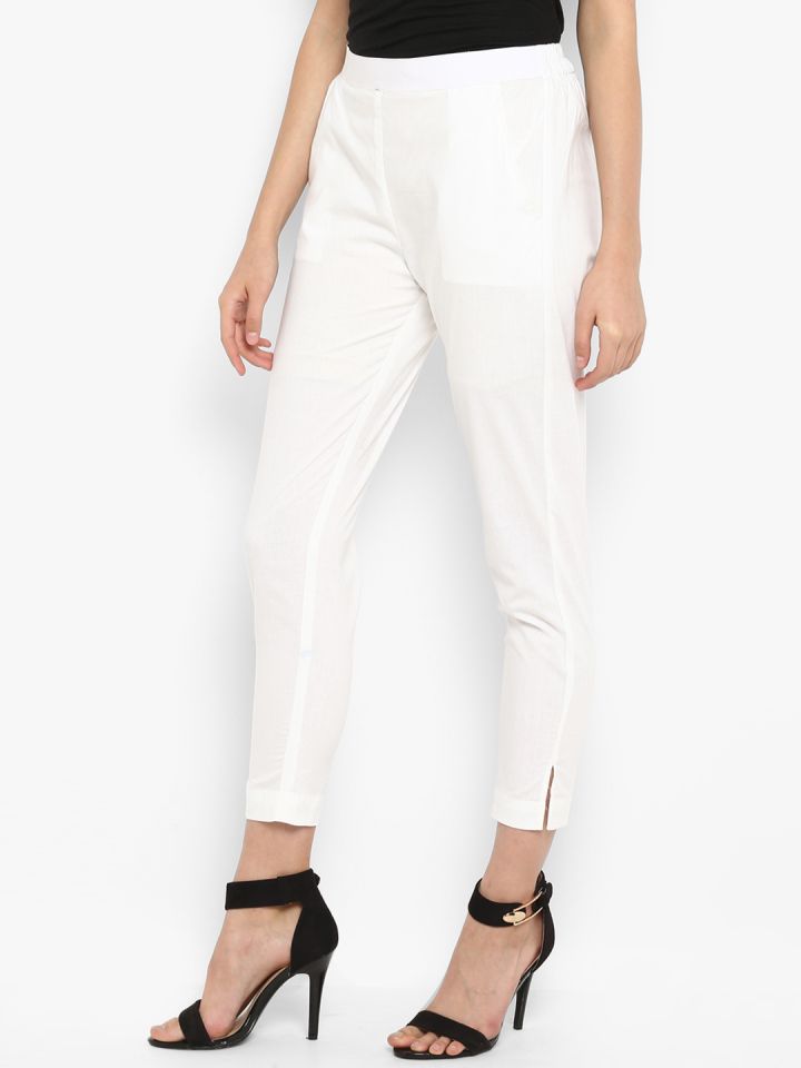 Buy RIVI Women Cream Coloured Regular Fit Solid Silk Cigarette Trousers   Trousers for Women 9792113  Myntra