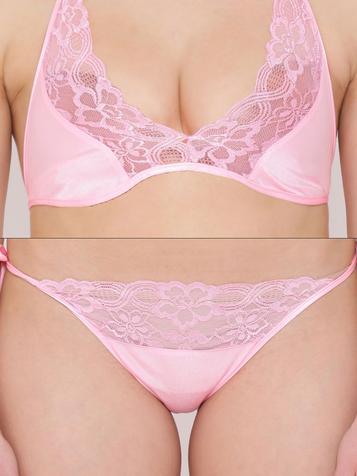 Buy Clovia Pink Lace Lingerie Set BP0799P1434D - Lingerie Set for