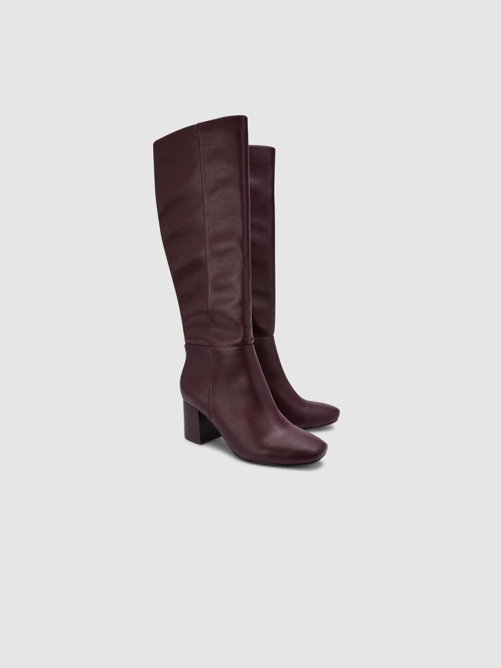 next Women Burgundy Solid Heeled Boots