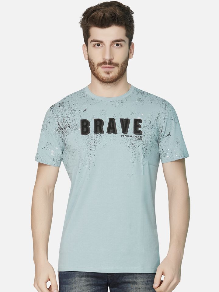 KOZZAK Men Blue Printed Round Neck T shirt