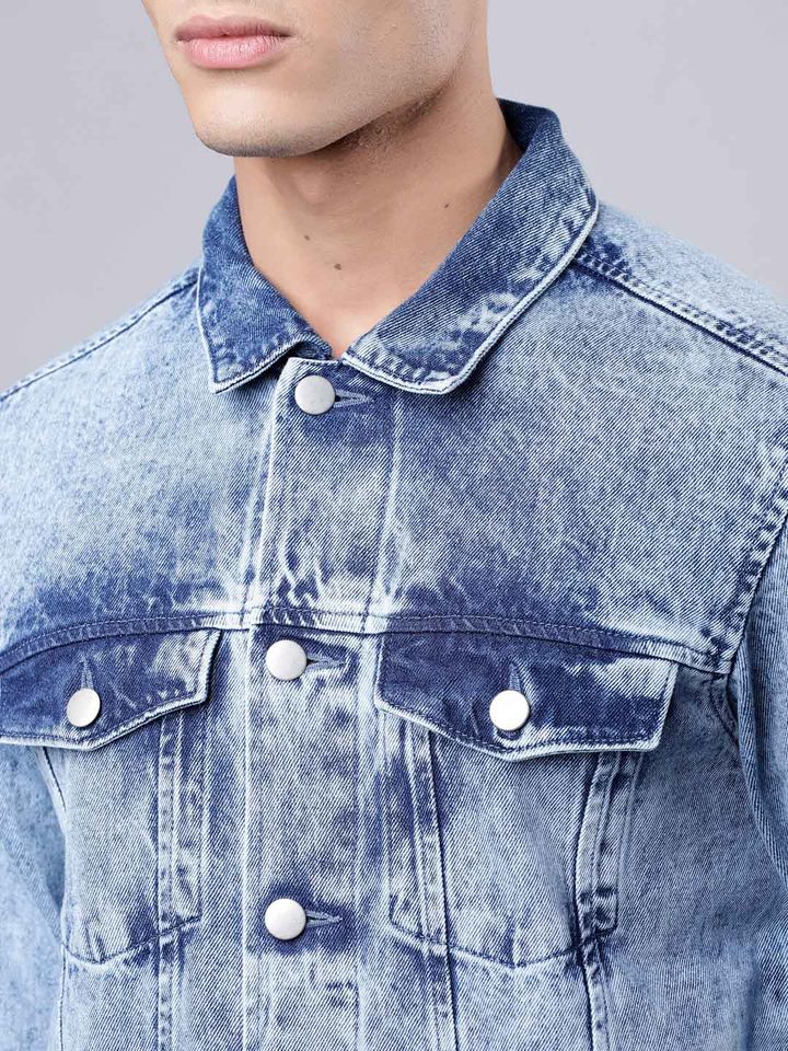 HIGHLANDER Men Blue Solid Denim Jacket 