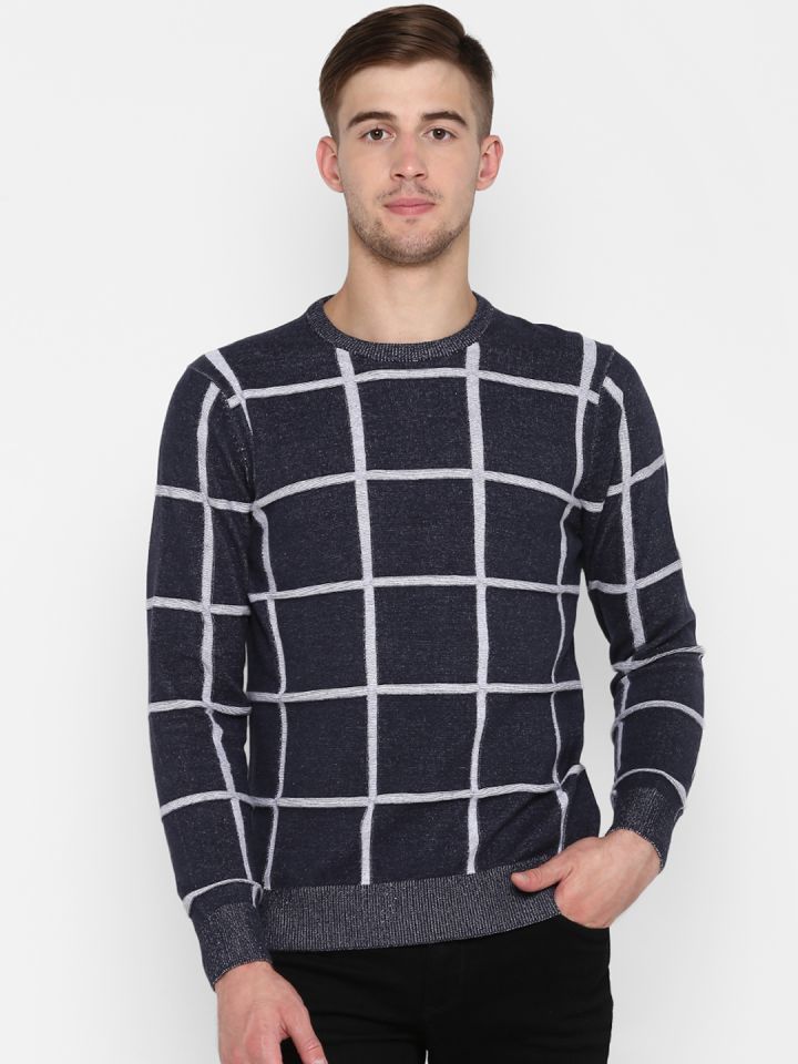 Buy Red Tape Men Navy Blue White Checked Sweater Sweaters For Men 10777370 Myntra