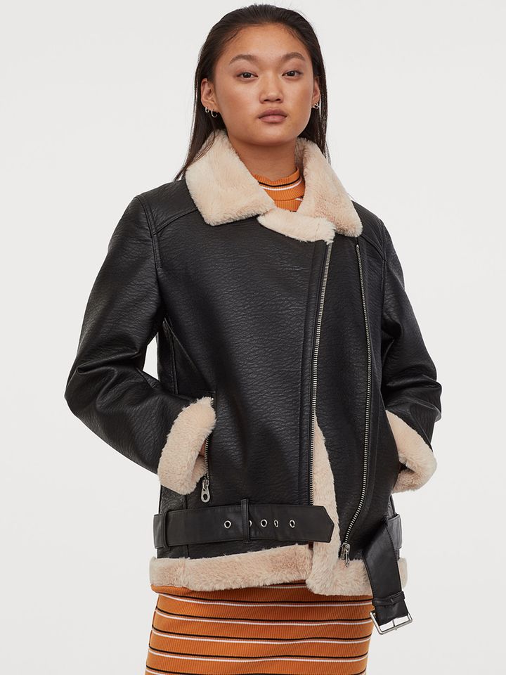 Leather fur jacket h&m Clearance