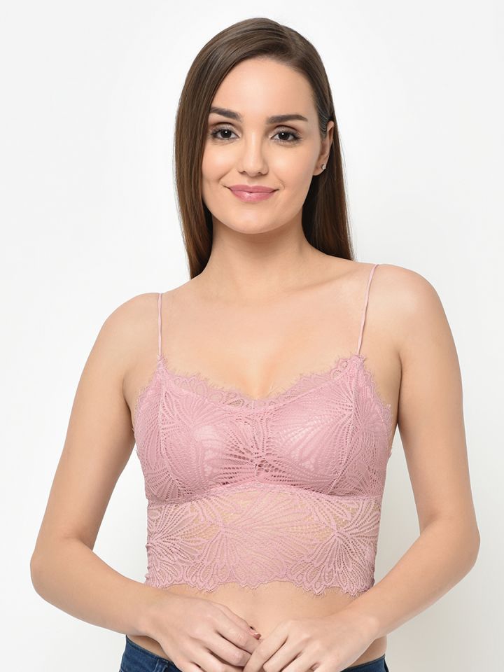 Buy Da Intimo Cotton Lace Bralette - Pink online