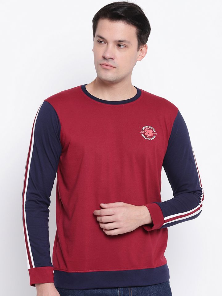 GHPC Men Maroon Solid Round Neck T shirt