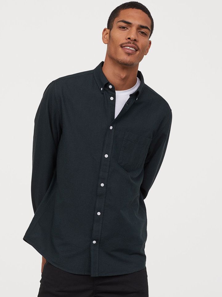 Buy H M Men Green Oxford Shirt Regular Fit Shirts for Men