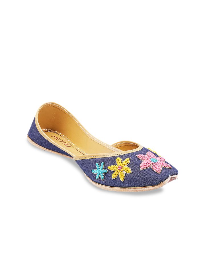 Buy Metro Women Blue Woven Design Mojaris Flats for Women