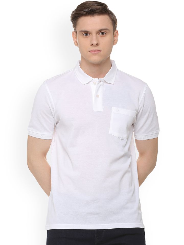 Buy Louis Philippe Men Off White Solid Polo Collar Pure Cotton T