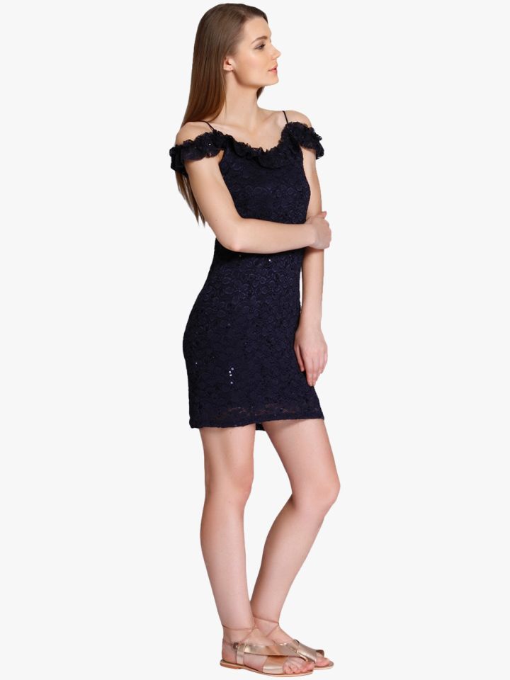 navy blue lace sheath dress