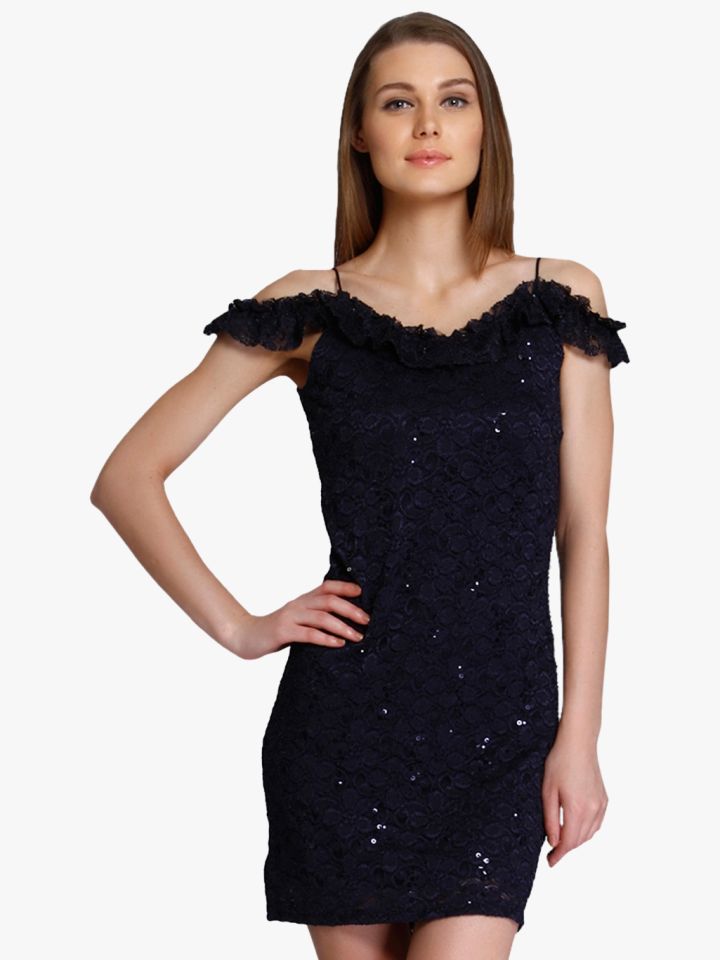 navy blue lace sheath dress