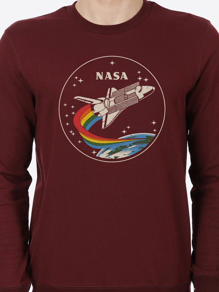 Free Authority NASA Print Maroon Sweatshirt for Men