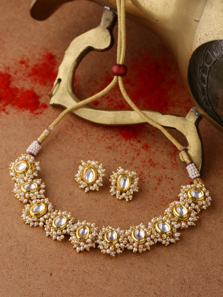 Buy Voylla Women Gold Plated Pearl Beaded Jewellery Set