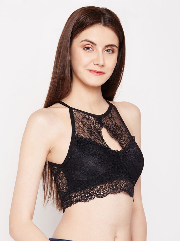 Buy Quttos Black Solid Non Wired Lightly Padded Bralette Bra