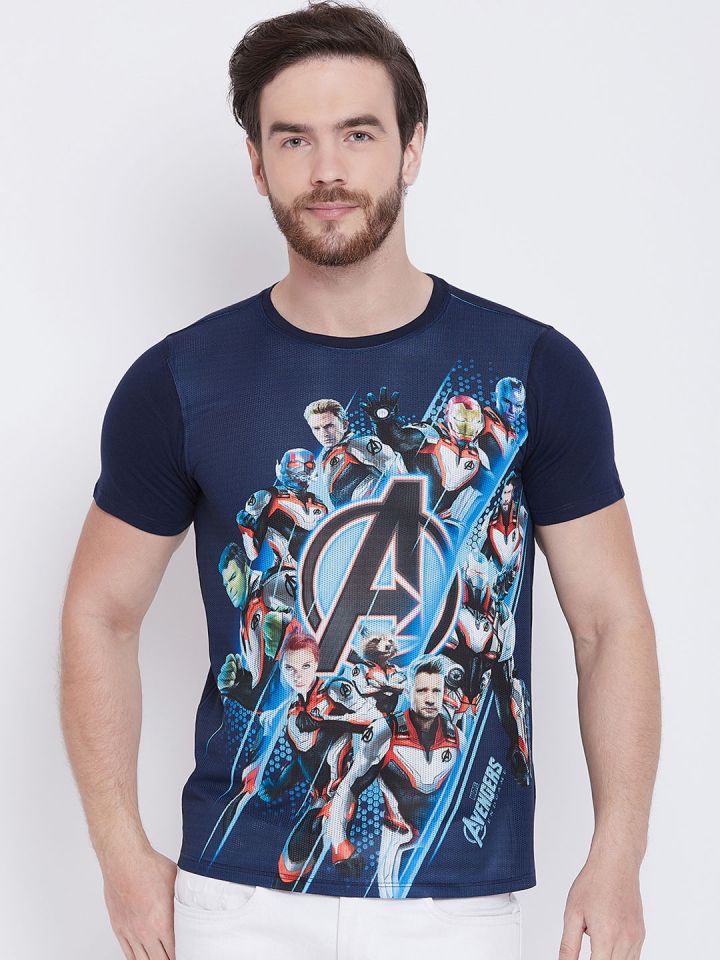 Marvel by Wear Your Mind Men Navy Blue Printed Round Neck T shirt