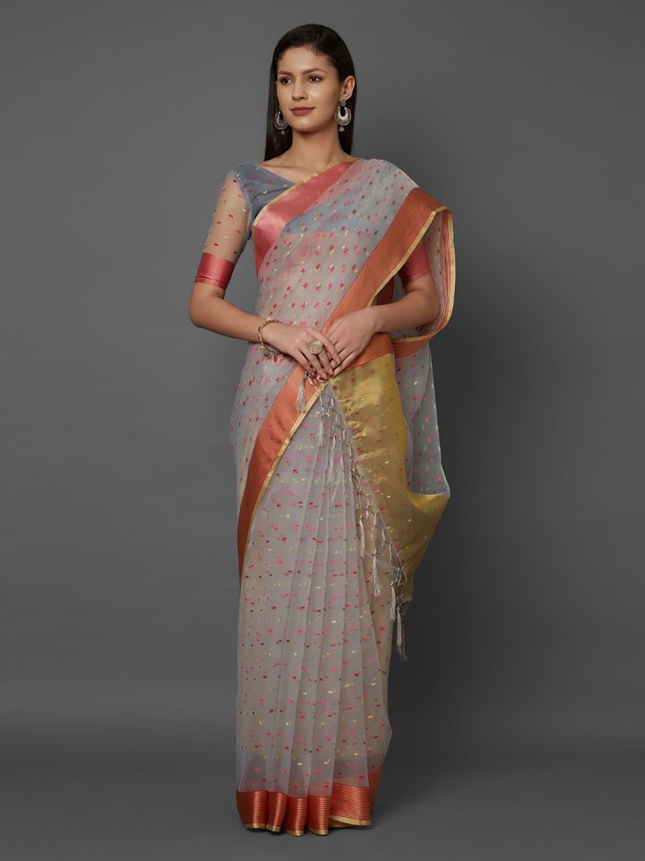 Mitera grey woven design saree store