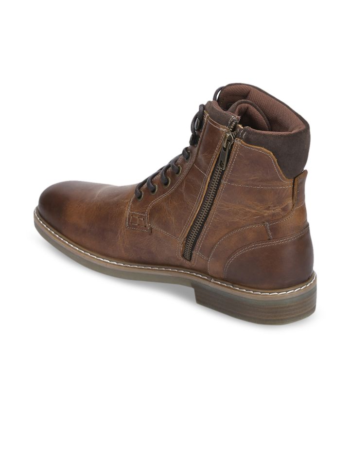 Red Tape Men Brown Solid Leather Mid Top Flat Boots