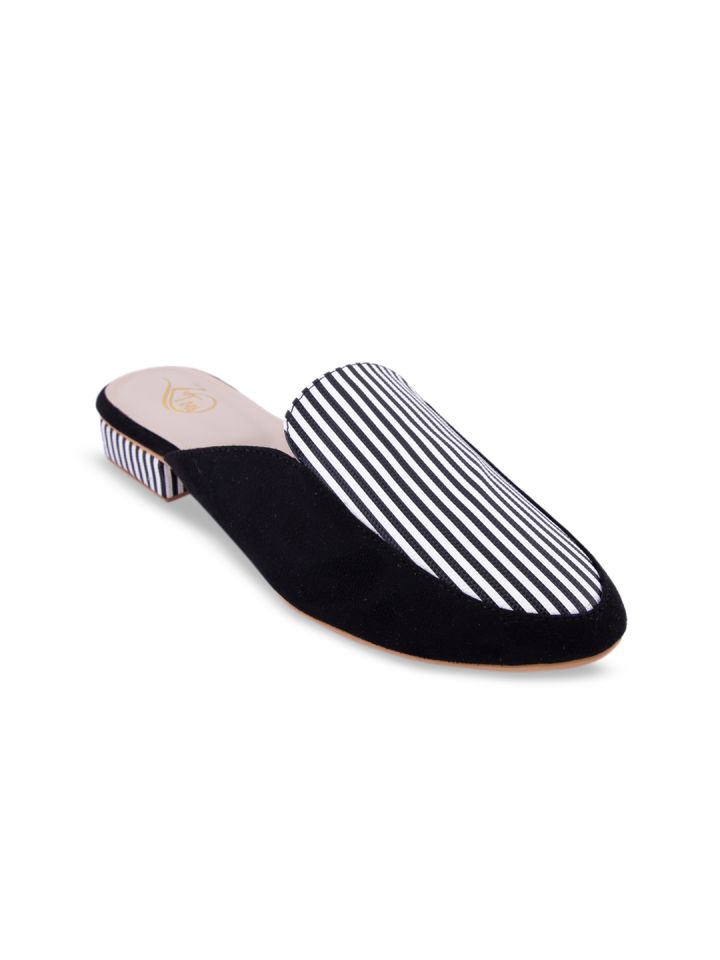 black and white striped mules