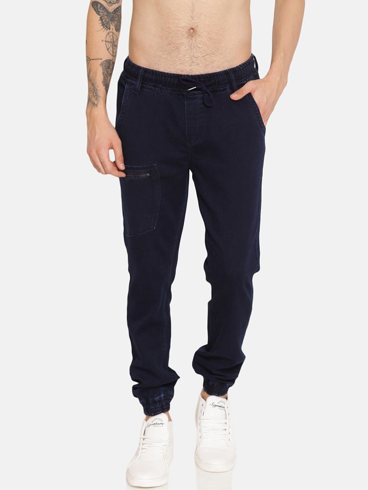 Buy IVOC Men Navy Blue Jogger Mid Rise Clean Look Jogger Fit