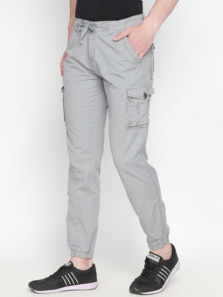 Buy Beevee Men Grey Regular Fit Solid Cargos Trousers for Men
