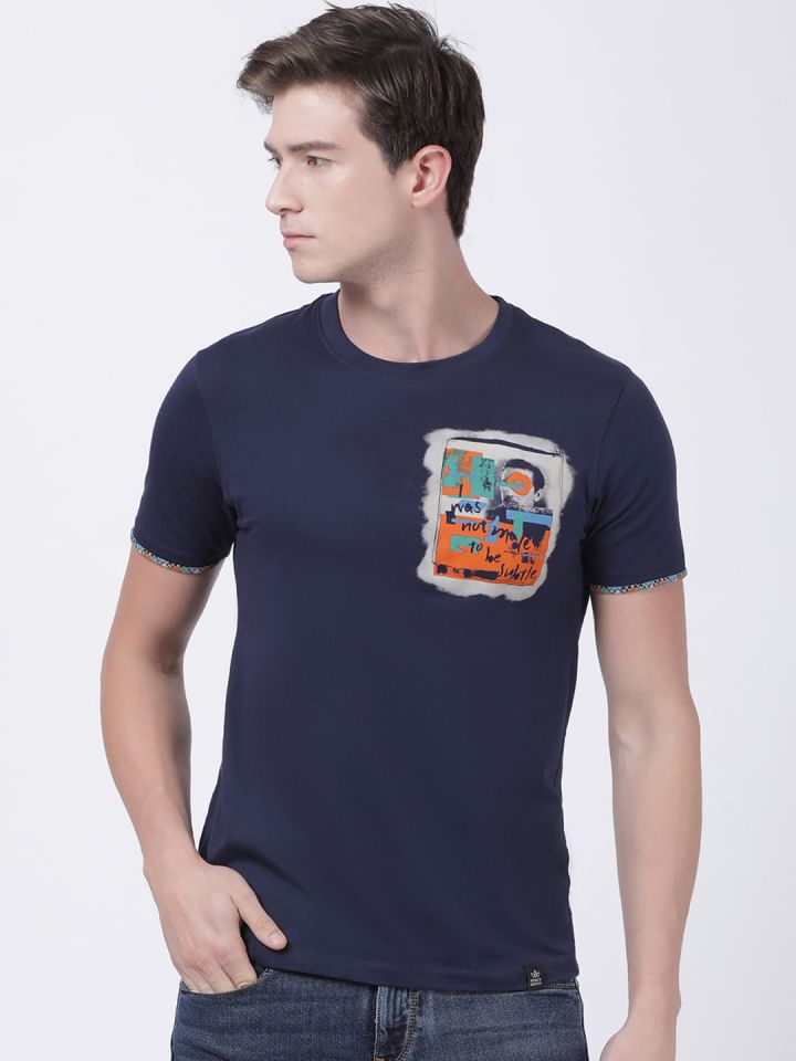 Buy DIXCY SCOTT Men Navy Blue Printed Round Neck T Shirt Tshirts