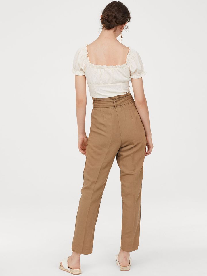 Stone Paperbag Trousers  New Look